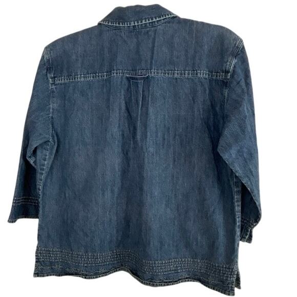J. Jill Denim Top Shirt Jacket Accented with Beaded Hemline 3/4 Sleeves Size M - Picture 2 of 11